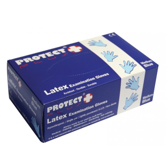 Protect Plus Disposable Gloves (Latex, Blue, Large, Lightly Powdered)