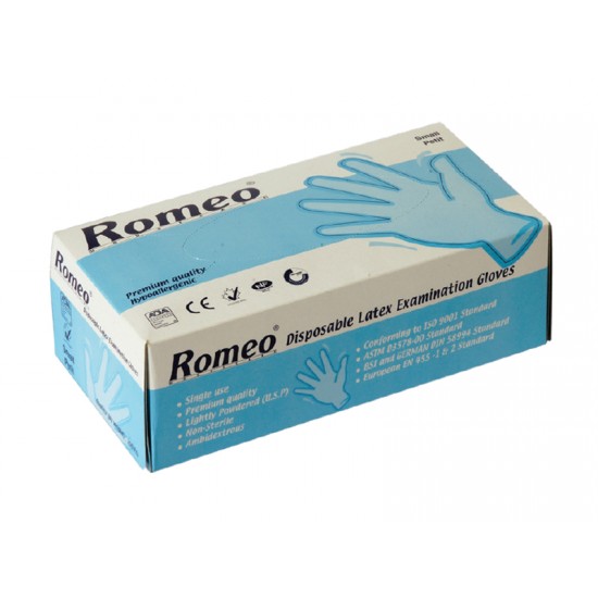 Romeo Disposable Gloves (Latex, White, Medium, Lightly Powdered)